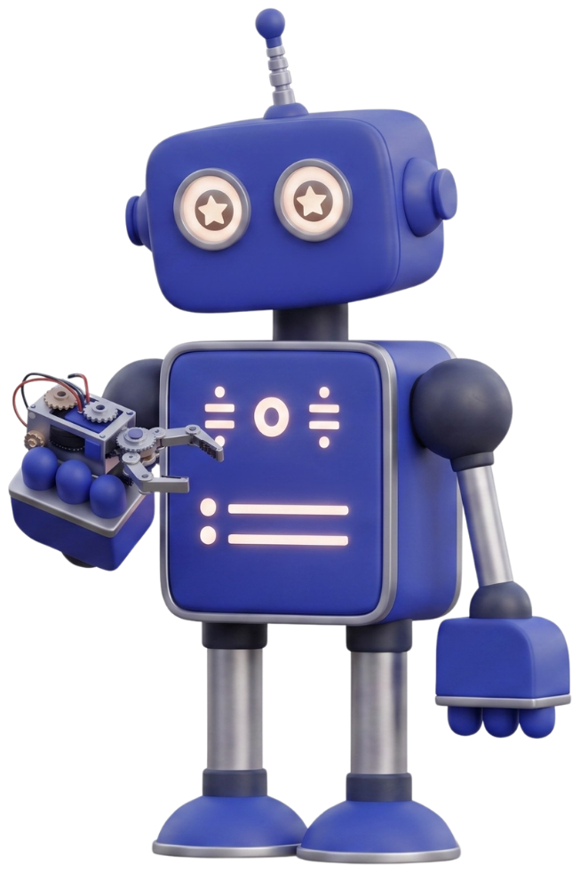 The American Robotics Academy mascot holding a servo gripper